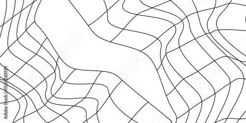 Fishing net with floats, curved by a wave. Graphic line art hand drawn on the theme of sea and fishing in black and white ink. Separate element isolated from the background EPS vector eps 10