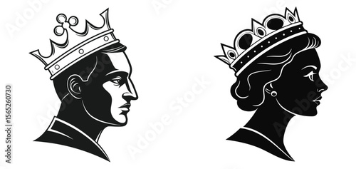 Crowned Queen and King Silhouettes in Black