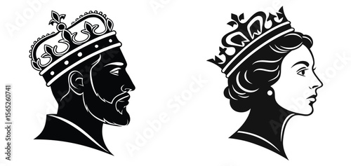 Minimalist Silhouette of Royal King and Queen