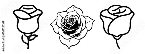 Black Silhouette Rose Flower, Smooth Rose flower Vector Design for Tattoo, Logo, and Print