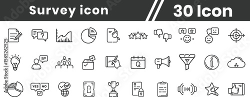 Survey and vote line icon set collection. line vector icon set. Pixel perfect. Editable stroke. Poll, voting, questionnaire, election sheet, checkmark
