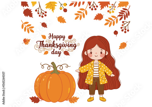 Cartoon Girl with Long Red Hair in Yellow Polka Dot Jacket.