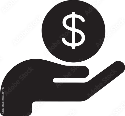 Hand Holding a Dollar Coin Silhouette Vector Illustration on Transparent Background