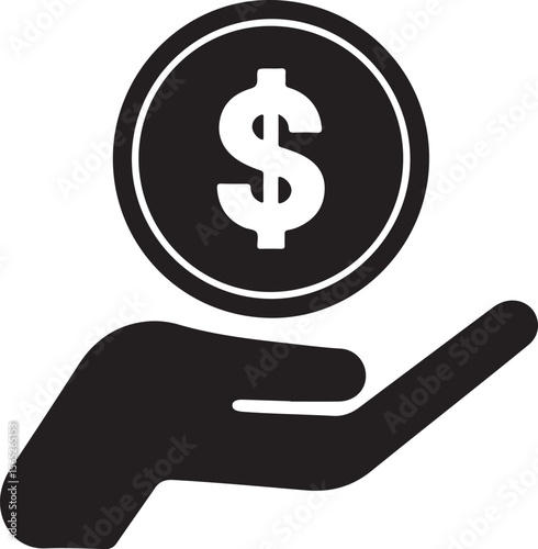 Hand Holding a Dollar Coin Silhouette Vector Illustration on Transparent Background