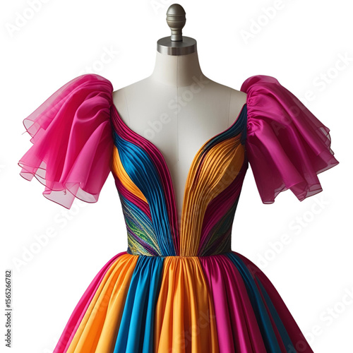 A colorful dress on a mannequin