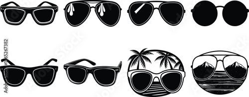 Vector art of sunglasses with different designs isolated on transparent background