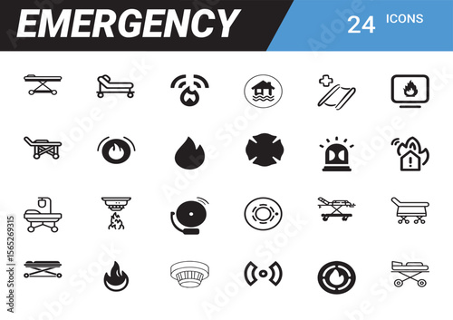 Emergency Icons: A comprehensive collection of minimalist emergency icons for various emergency services, including medical, fire, and disaster relief.