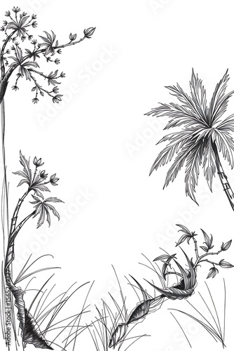 Wallpaper Mural Monochrome Tropical Forest Sketch Border with Exotic Flora Elements Torontodigital.ca