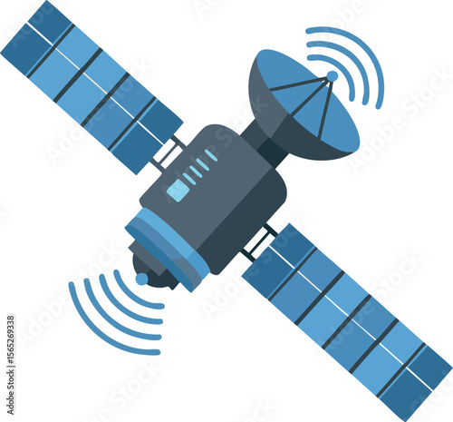 Satellite with solar panels and communication dish in space technology vector illustration 