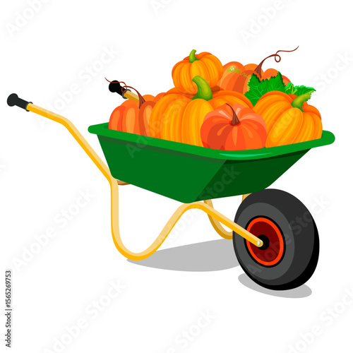 cart filled with pumpkins no background