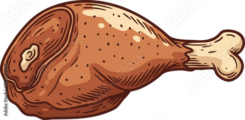 Roasted chicken leg drumstick meat illustration for food and cooking design 