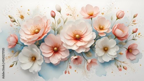 Soft Pastel Watercolor Floral Arrangement with Elegant Blossoms