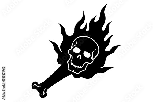 Flaming Skull Bone Tattoo Design – Dark Gothic Fire Vector Art