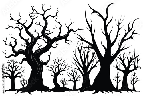 Silhouette of spooky trees on a white background for Halloween