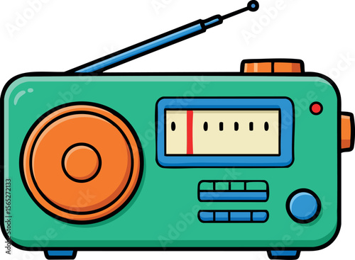 Retro style radio with antenna and orange speaker vector illustration design 
