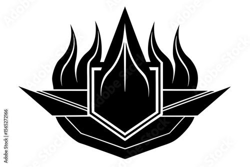 Flaming Lotus Emblem – Abstract Sacred Fire Symbol Design in Black