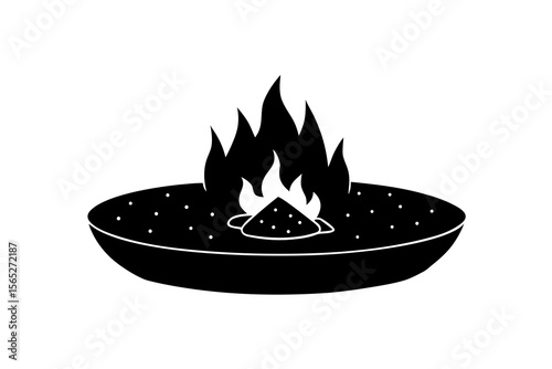 Black Sacred Fire Pit Icon – Minimal Ritual Flame Vector Art