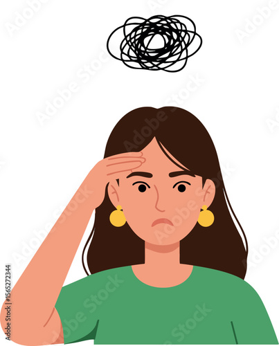 Woman with confused expression and scribble thought bubble vector illustration 