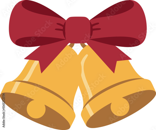 Golden bells with red bow festive decoration illustration vector art 