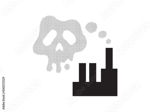 Pollution and industrial impact symbolizing environmental hazards and health risks in urban areas. Vector isolated colorless black symbol icon logo infographics on a white background simple minimal 