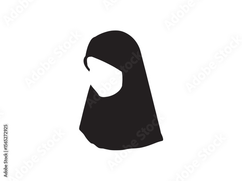 Vector isolated one single simple hijab muslim woman headscarf islamic colorless black symbol icon logo infographics on a white background simple minimal graphic element