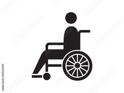 Vector isolated disabled person is sitting in a wheelchair side view hospital colorless black symbol icon logo infographics on a white background simple minimal graphic element