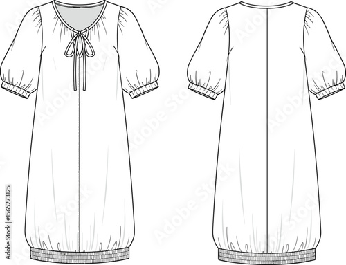 sleeve style, front and back view, garment design template, trendy casual outfit sketch