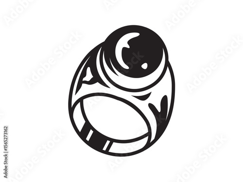 Vector isolated ring signet jewelry colorless black and white contour line easy drawing