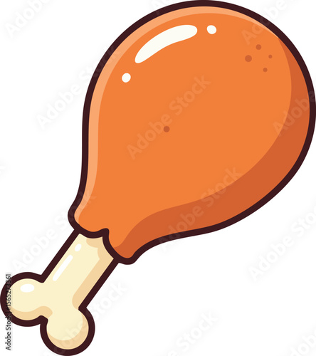 Fried Chicken Drumstick Icon Simple Flat Food Illustration in Orange and White Colors 