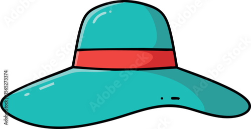 Wide Brim Turquoise Hat with Red Band Fashion Accessory Illustration Vector 