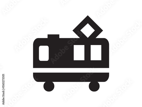 Vector isolated one single  tram car or train carriage side view colorless flat black symbol icon logo infographics on a white background simple minimal graphic element