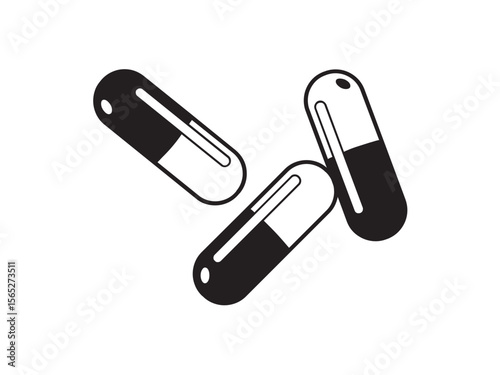 Vector isolated three tablets pills several, medicine pharmacy colorless black symbol icon logo infographics on a white background simple minimal graphic element