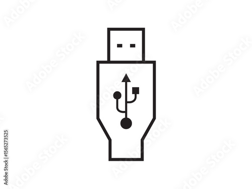 Vector isolated one single simple USB plug port sign  colorless black symbol icon logo infographics on a white background simple minimal graphic element