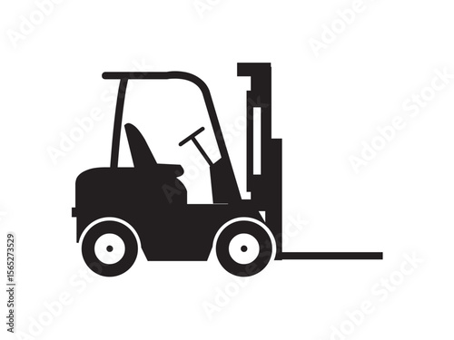 Vector isolated one single warehouse loader truck storage equipment side view colorless flat black symbol icon logo infographics on a white background simple minimal graphic element