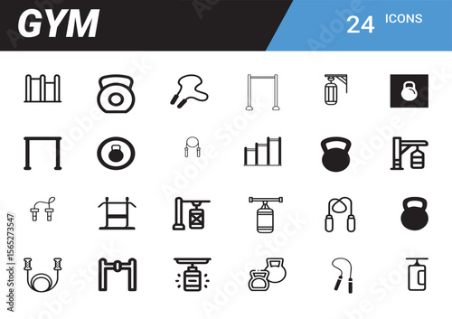 Gym Icons: A comprehensive collection of vector icons showcasing various gym equipment and exercise tools.