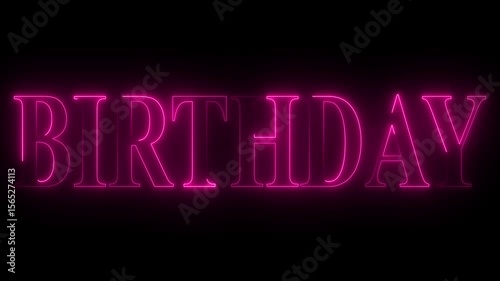 Neon Glowing BIRTHDAY Text Animation on Black Background orchid Neon Birthday Text with Futuristic Glow
