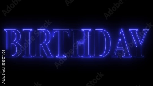 Neon Glowing BIRTHDAY Text Animation on Black Background Blue Neon Birthday Text with Futuristic Glow