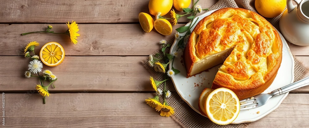 Rustic wooden table, homemade lemon cake, wildflowers, burlap, vintage crockery, floral, food photography Rustic wooden table, homemade lemon cake, wildflowers, burlap, vintage crockery, floral, food photography