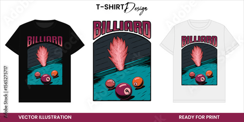 Retro Billiard Blast. Vector T-Shirt Design with Pool Balls