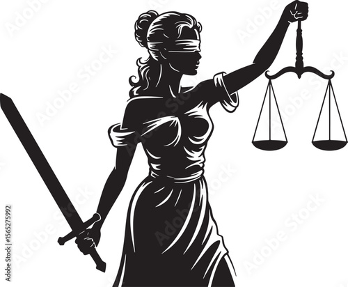 Silhouette of Lady Justice Holding Scales Law Justice and Legal Symbolism Design