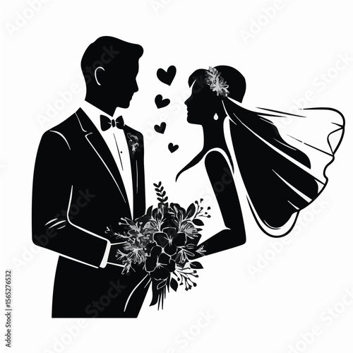 Timeless Wedding Silhouette of Bride and Groom in Elegant Embrace  