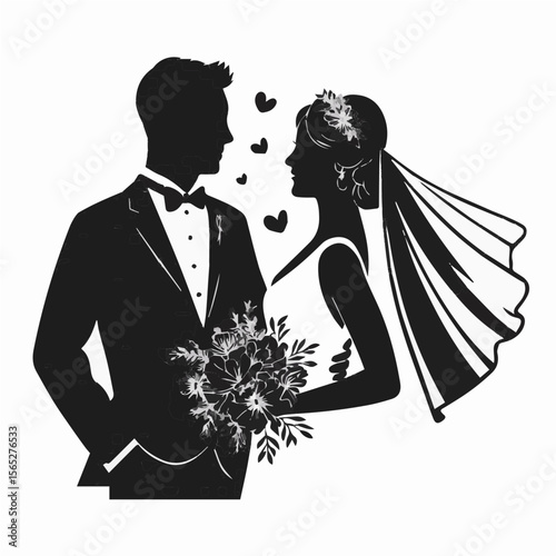 Elegant Wedding Couple Silhouette for Invitations and Decor