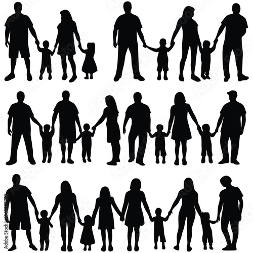Black silhouette families hold hands, showing themes of love, togetherness, and the beauty of family connection.