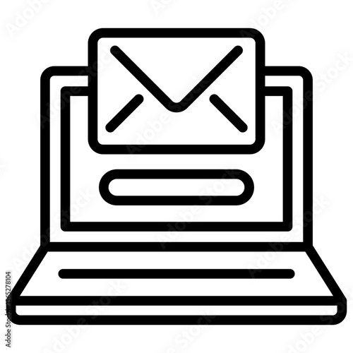 Email Laptop Outline Style Icon Vector Design - laptop with an email envelope on screen, representing sending or receiving mail via computer