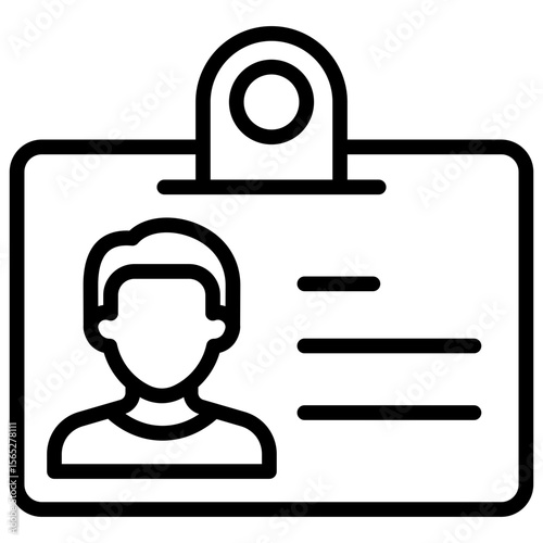 ID Badge Outline Style Icon Vector Design - Personal identification badge with photo and basic info, used for access or verification