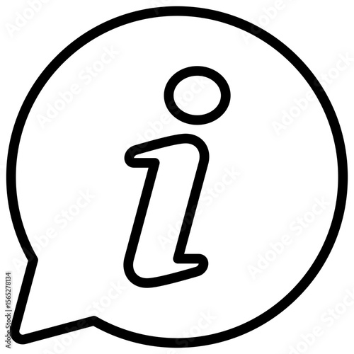 Info Bubble Outline Style Icon Vector Design - A speech bubble with a bold "i" symbol, representing general information, guidance, or help resources