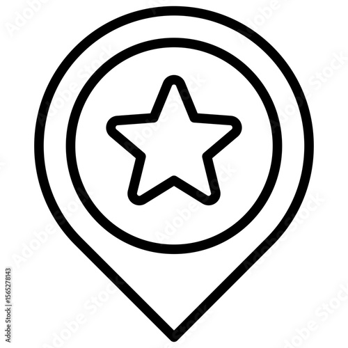 Location Star Outline Style Icon Vector Design - location pin with star symbol, representing featured or favorite place