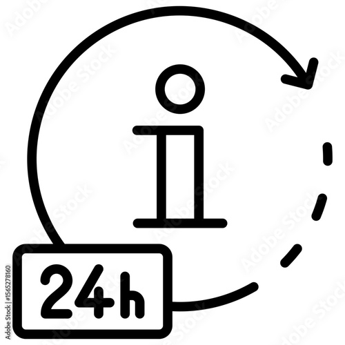 Info Service Outline Style Icon Vector Design - 24h info symbol with arrows, indicating around-the-clock information or customer service