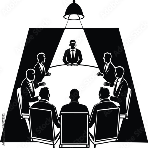 Business team meeting with people silhouettes and icons vector illustration