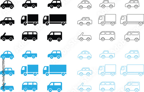 large set of simple vehicle silhouettes Commercial Vehicle Icons Simple car and truck icon set stock illustration Icon Symbol, Truck, Pick-up Truck, Car, Land Vehicle set of trucks silhouette